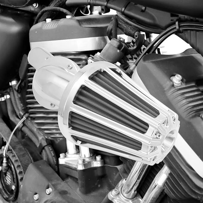 Air Cleaner Filter 90° Forward-Facing Intake Kit CNC Fit for Harley Touring Softail Dyna Sportster XL (Chrome Housing Grey Element, A For Sportster XL 04-22)