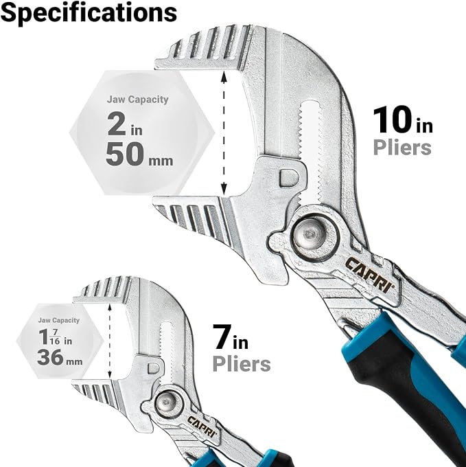 Capri Tools CP22300MT Pliers Wrench Set, Smooth Parallel Jaws with Soft Grip Non-Slip Handle, 7"/10" Length, 2pcs