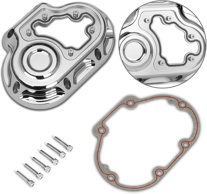 Chrome Clarity Transmission Side Cable Clutch Cover for Harley Touring FL Dyna Street Bob Softail Fat Boy 07-17 Touring Glide 07-13 CNC Aluminum (Chromed)