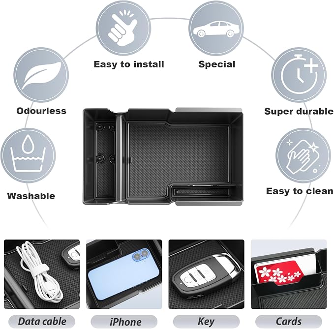 SKTU for 2025 2026 2027 GMC Terrain Center Console Organizer for 2025 2026 2027 GMC Terrain Console Tray [Large Capacity] GMC Terrain 2025 2026 2027 Accessories ABS Console Organizer-Durable