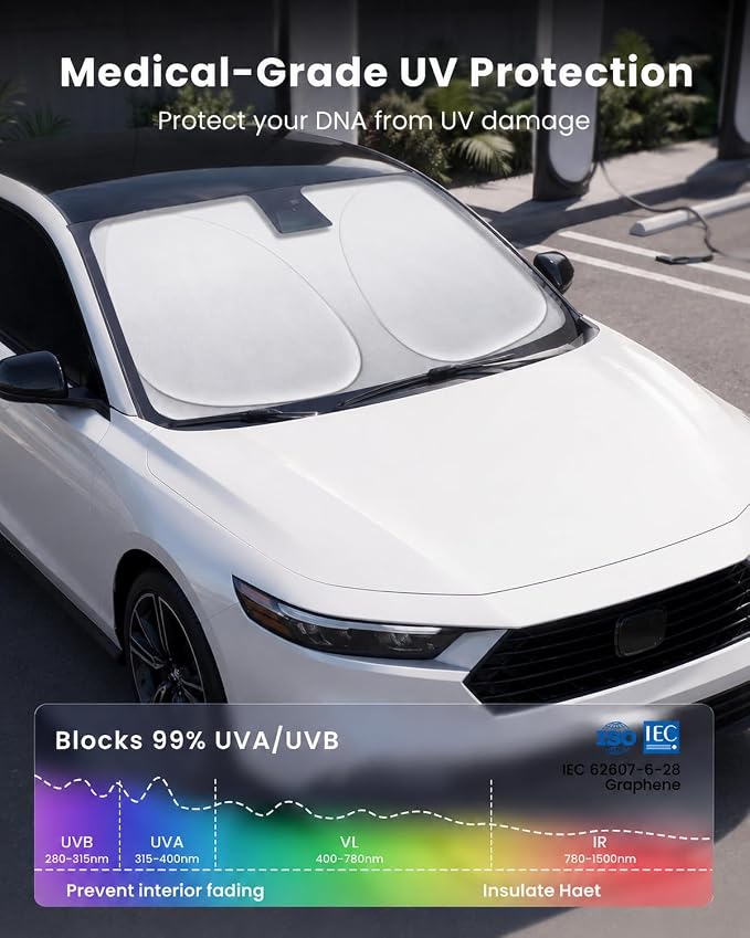 REEVAA 2026 3rd Pro Windshield Sunshade for 2018-2026 Honda Accord | Dual-Layer Heat & Sun Defense, OEM Design | Foldable Sun Shade Car Accessories with Storage Bag