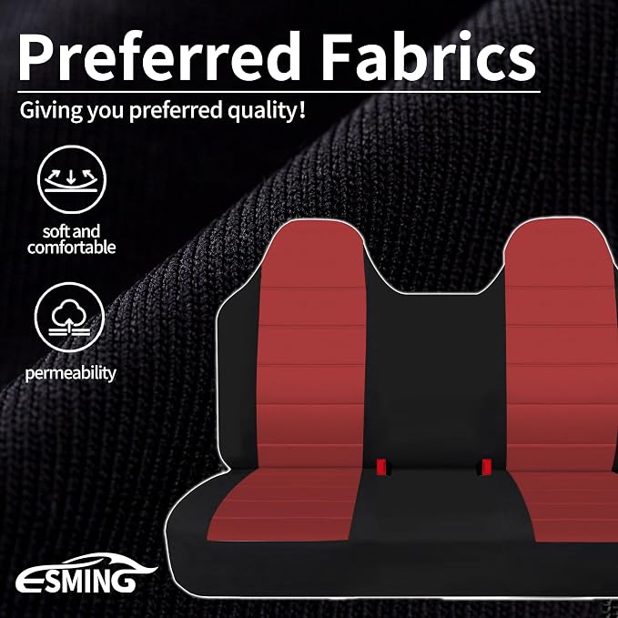 ESMING Front Bench Seat Cover with Molded Headrests for Ford F150 F250 F350 1992 1993 1994 1995 1996 1997 1998 Heavy-Duty Oxford Fabric No Center Armrest Washable Truck Seat Protector - Red