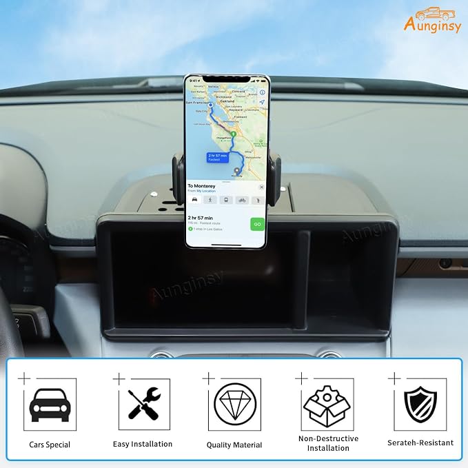 Aunginsy Center Console Dash Mount Phone Holder Compatible with Ford Maverick 2022 2023 2024, Car Dashboard Instrument Table Organizer Storage Tray Groove Panel Cell Mobile Phone Bracket Accessories