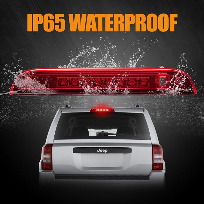 Third 3rd Brake Light LED for 2007-2017 Jeep Patriot, High Mount Rear Brake Lights Assembly for 07-17 Jeep Patriot, Waterproof Center Cab Lamp Stop Light (Red)