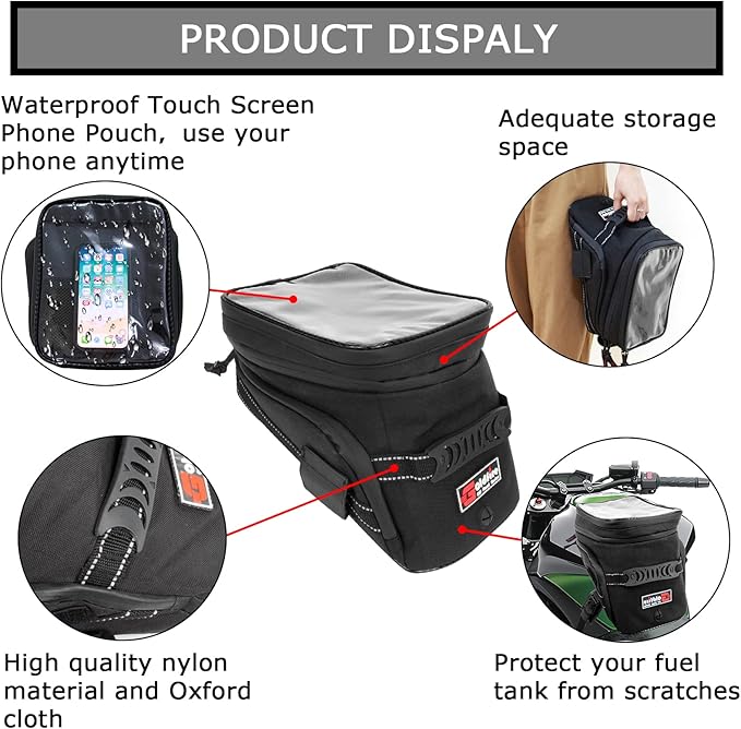 PSLER Motorcycle Tank Bag,Gas Oil Fuel Tank Bag,Waterproof Saddle Bag Reflective Shoulder Bag,2022 Upgraded (Black)