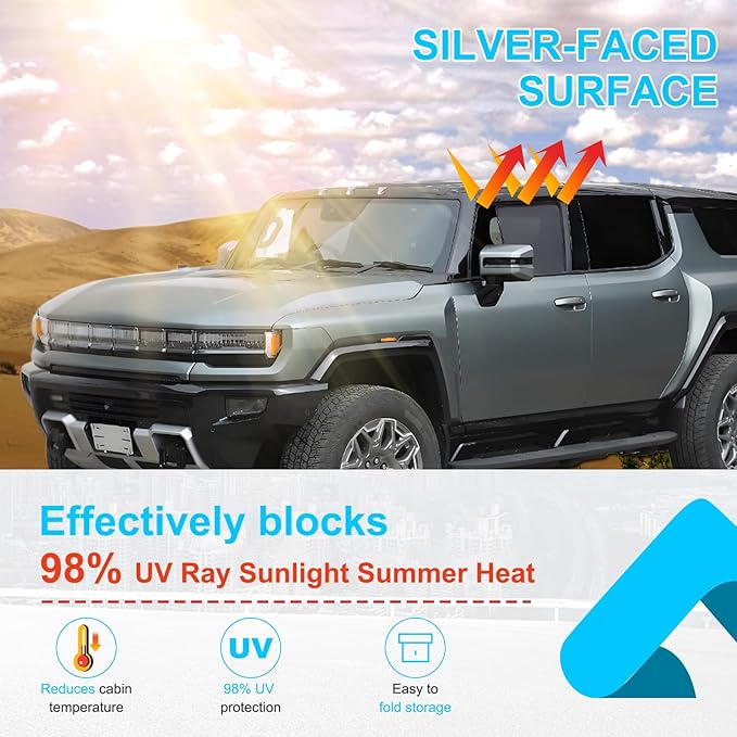 Car Side Window Shades Compatible with Hummer EV Accessories 2024 2025 2026 Side Window Sun Shades Glare and UV Rays Protection Car Camping and Napping Curtains (Front Window)