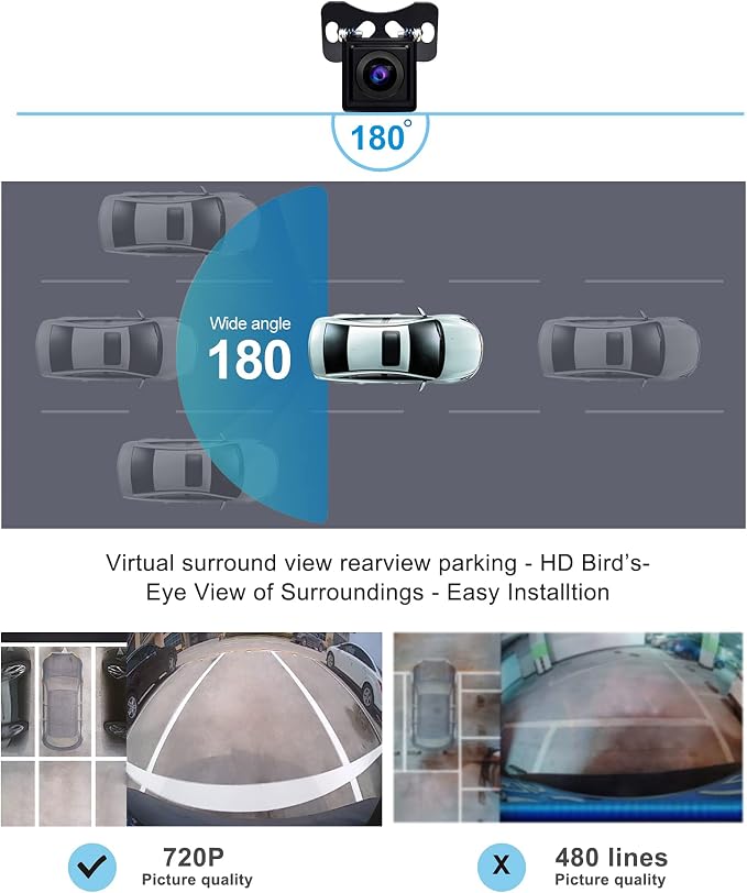 ATOTO AC-HD03LR 720P Rearview Backup Camera (180° Wide-Angle), for ATOTO A6PF/PL/PP,S8 Models(Not for S8 MS/UN/PN/GEN4),VSV (Virtual Surround-View) Parking,LRV (Live Rear-View),Night Vision&Waterproof