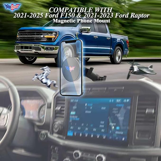 F150 Magnetic Phone Mount Compatible with 2021 2022 2023 2024 2025 Ford F150 & 2021-2023 Ford Raptor Truck Accessories Metal Cell Phone Holder Dash Platform Mount
