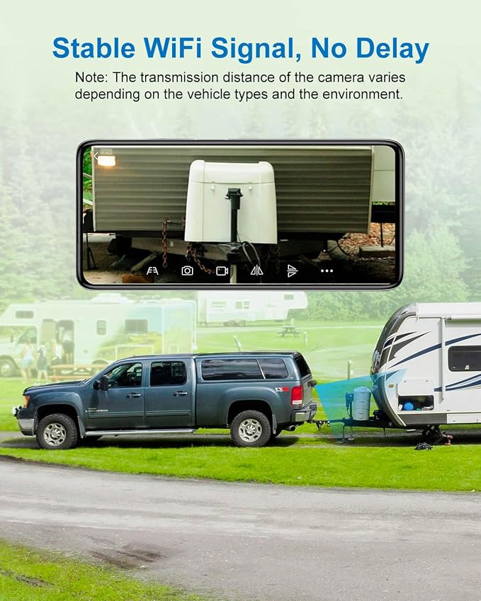 1080P Magnetic Wireless Backup Camera with Foldable 5dBi Magnetic Truck RV WiFi Antenna