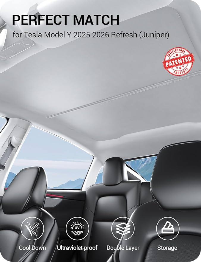 BASENOR 2026 2025 Tesla Model Y Juniper Sunshade Roof [No Gap] [Nano Ice-Crystal] Heat Insulation Foldable Sunroof Cover, UV Protection Shade for Model Y Gray