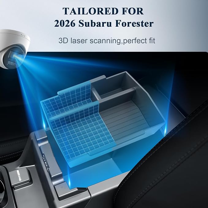 BIBIBO 3Pcs for New 2026 Subaru Forester Center Console Organizer 2026 Subaru Forester Console Armrest Tray+Cup Holder +Wireless Charging Mat Forester Insert Organizer (Not for 2025 Forester)