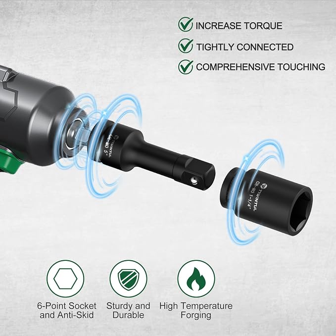 3/4" Drive Deep Impact Socket Set, 23 Pcs SAE Sizes 3/4" to 2" | 24T Ratchet Wrench, 18" Sliding T-Bar & Extension Bars, CR-MO Steel, Heavy Duty Impact Socket for Truck & Equipment Repair