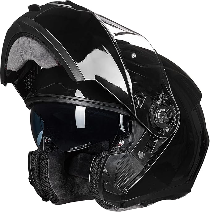 ILM Adult Motorcycle Modular Full Face Helmet Flip up Dual Visor DOT Approved Model 159(Gloss Black,Medium)