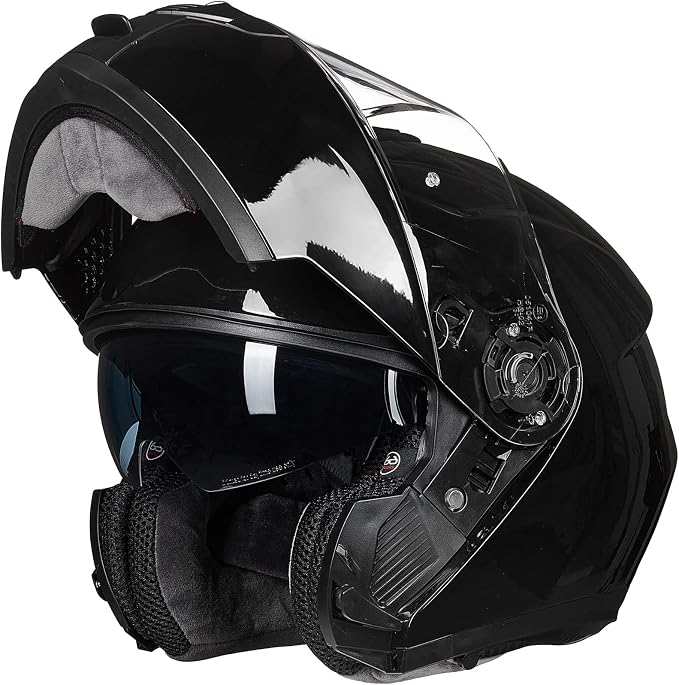 ILM Adult Motorcycle Modular Full Face Helmet Flip up Dual Visor DOT Approved Model 159(Gloss Black,XX-Large)