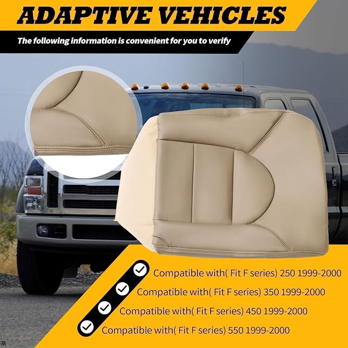 Seat Covers Compatible with F Series 250 350 450 550 1999 2000 | Tan leather bottom and top lean back seat covers compatible with F series 250 350 450 550 1999 2000 driver passenger side