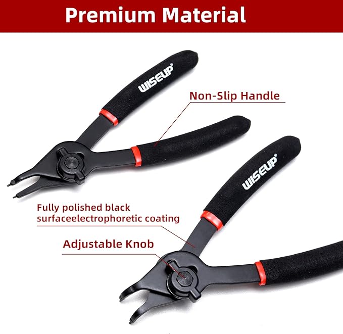 WISEUP 12 Pcs Snap Ring Pliers Set, Heavy Duty Internal/External Circlip Pliers Kit tool, Straight/Bent Jaw Tips with Storage Case for C-Clip Ring Remover