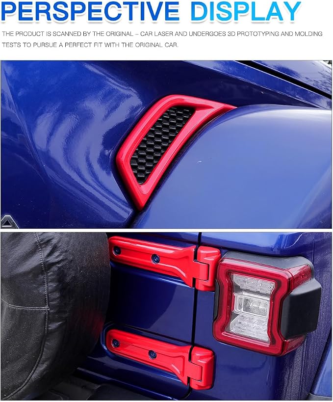 Barong for Jeep Wrangler JL JLU 2018-2025 Accessories Exterior Decoration Door Hinge Handle Engine Hood Hinge Hood Latch Wheel Eyebrow Side Air Outlet Rear Window Hinge Cover 26PCS Full Set(Red)