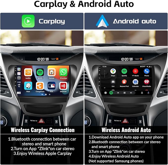 SIXWIN 2G+64G Android Car Stereo for Hyundai Elantra 2011 2012 2013 Radio with Wireless Apple Carplay Android Auto Bluetooth 9 inch Touchscreen with GPS Navigation WiFi HiFi FM RDS Backup Camera MIC