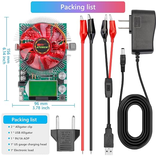 MakerHawk Electronic Load Tester - USB Load Tester 150W 200V 20A Resistor Adjustable Constant Current Battery Capacity Tester Module Intelligent Dischar