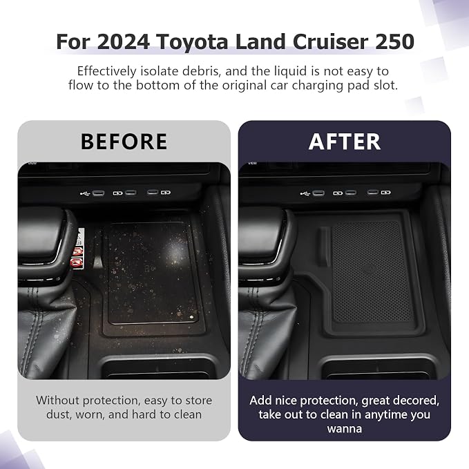 LUWU 2025 2026 Land Cruiser Wireless Charging Mat Compatible with 2024 2025 2026 Land Cruiser 250 Accessories Silicone Protective Pad Center Console Phone Charger Liner Mat (LC250 First Edition Only)