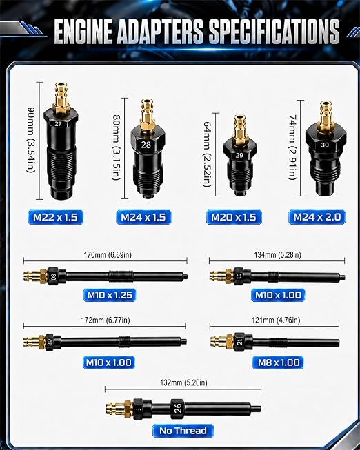 47PCS Compression and Leakage Tester Kit for Diesel & Petrol, Dual Gauge Compression & Leak Down Test, 0-700 PSI / 0-50 Bar, Compression Cylinder Leakdown Test Kit for HDI, TDCi, Pumpe Duse