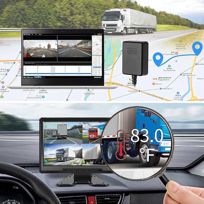 VSYSTO H10 4CH 1080P Dash Cam with 10'' HD LCD Display Front Left Right Rear 360 View Backup Camera System IR Night Vision IPX7 Waterproof and 1TB Memory Card Support