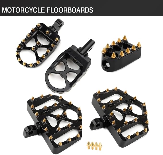 Wide Foot Pegs MX Mini Floorboards Footrest Gear Shifter Peg for Harley Dyna Street Bob Sportster 883 Touring Road Glide Street Glide Fat Boy With Male Mount (Gold black)