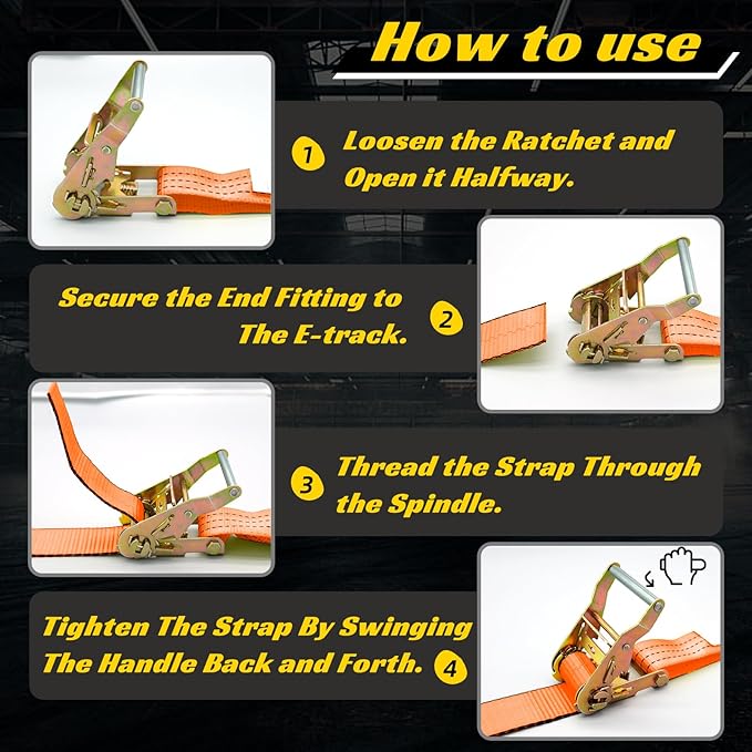 6 Pack 2" x 15' Heavy Duty Ratchet Straps - 4500LBS Break Strength - Tie Down Straps with J-Hooks for Trucks, Trailers, Motorcycles, and Cargo（Orange）