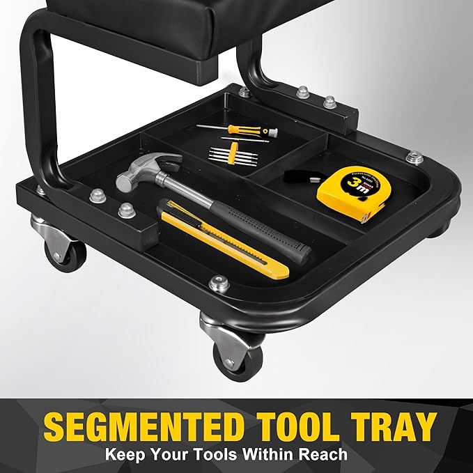 YELLOW JACKET Creeper Garage/Shop Seat, 250 LBS Capacity Rolling Padded Mechanics Stool Removal Seat with Tool Tray