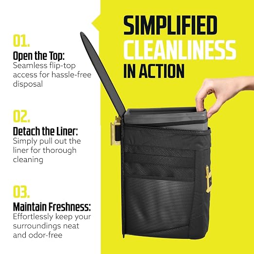 DC Cargo Mall E-Track Garbage Can – Spill-Proof Trash Cans for Trailers and RV’s – 2.5 Gallon Hanging Garbage Bin with Removable Liner & Storage Pockets – E-Track Accessories