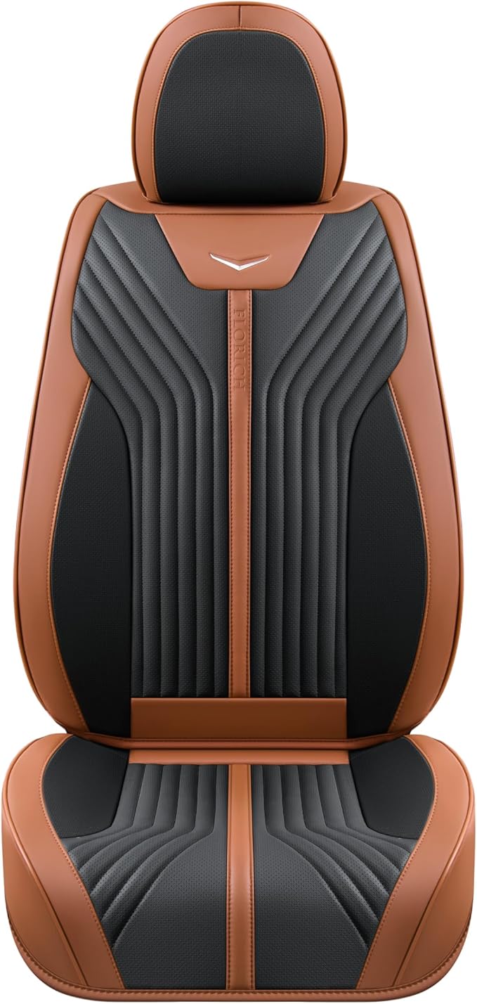 FLORICH Seat Cover Full Set Brown Seat Covers Waterproof Car Seat Cushion Leather Automotive Seat Covers Car Seat Protector Universal Fit for Most Cars Trucks SUV, Brown&Black