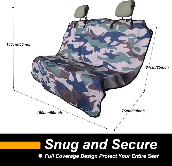 Back Seat Cover for Car Trucks Van SUV Jeep,Waterproof Rear Bench Towel Seat Covers for Dogs and Kids,Automotive Backseat Protector (Camouflage)
