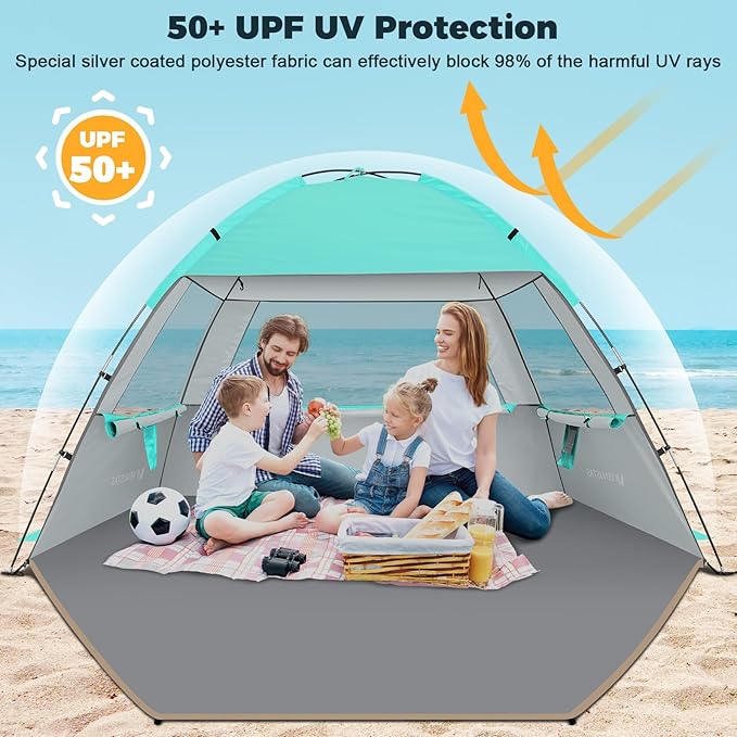 Venustas Beach Tent Sun Shelter for 3/4/6/8 Person, UPF 50+ UV Protection Beach Canopy, Lightweight and Easy Setup Cabana, Portable Shade Tent