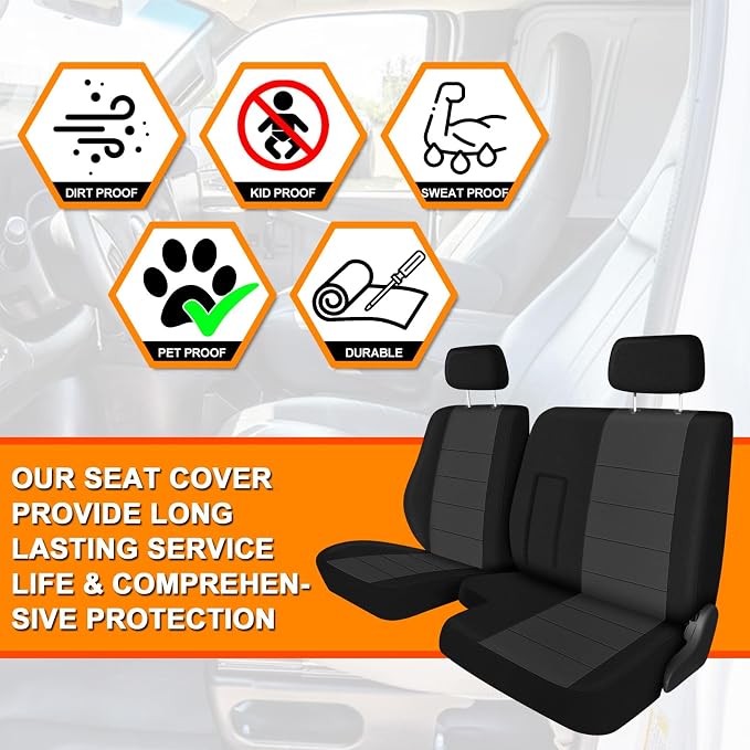 Truck Bench Seat Cover Compatible with 1989-1994 Toyota Pickup 60/40 with Armrest, Heavy Duty Knitted Sponge(Black and Charcoal)