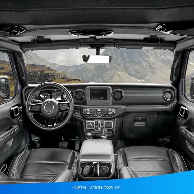 Barong for Jeep Wrangler JL JLU Gladiator JT 2018-2023 Interior Accessories Decoration Steering Wheel Gear Cup Holder Door Panel AC Air Vent Reading Light Cover 23PCS Full Set (Black)