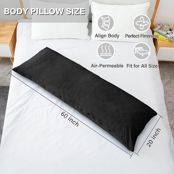 1 MIDDLE ONE Body Pillow, Memory Foam Body Pillows for Adults Sleeping, Long Pillow for Bed, Big Large Firm Full Body Pillow for Side Sleeper, 20x60 Inch (Black)