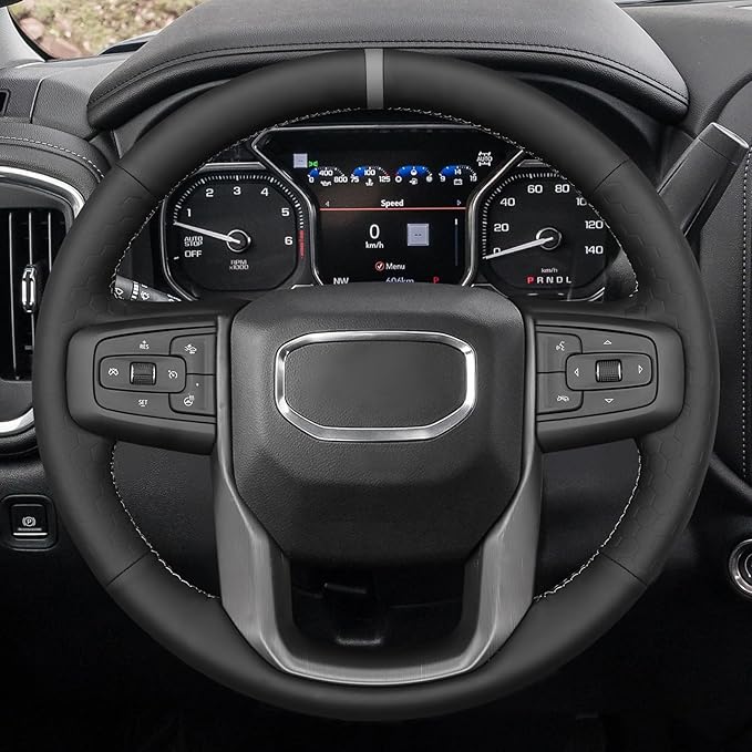 MEWANT DIY Stitching Car Steering Wheel Protector Wrap Cover for GMC Sierra 1500 2019-2023 / Sierra 1500 Limited 2022 / Sierra 2500 2020-2024 / Sierra 3500 2020-2024 / Yukon (XL) 2021-2023 Accessories
