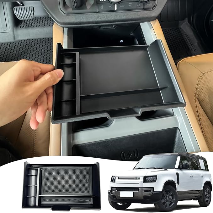 Console Storage Box for 2025-2026 Land Rover Defender 90 110 130 Upper Storage Compartment for Lower Center Console Organizer Tray Interior Trim Modification Accessories (Lower storage compartment)