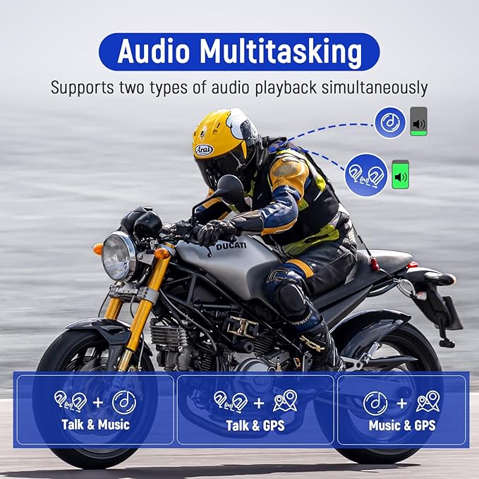 LEXIN MeshCom Motorcycle Bluetooth Headset, 24 Riders Mesh Helmet Communication System with Audio Multitasking/Music Sharing/1100mAh Battery/FM Radio/Noise Reduction/IP67 Waterproof, 1 Pack