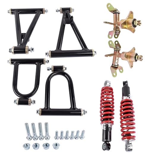 11'' Front Suspension Shock Swing Arm Full Kit Upper Lower Steering Knuckle Spindle Kit Replacement for DIY ATV Quad Bike Buggy Go Kart Parts