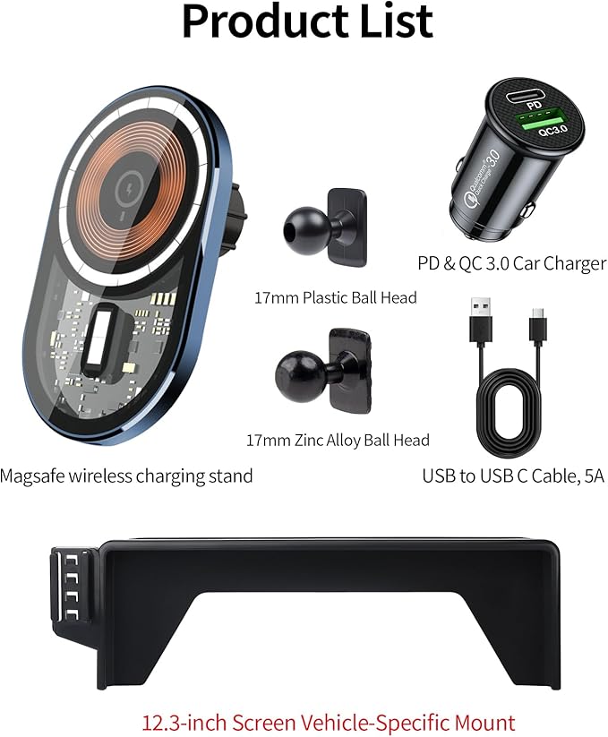 Wireless Charging Car Phone Holder for Honda Accord/Hybrid 2023-2026, 12.3" Screen Fixed Clip, 360° Rotation Car Phone Mount Compatible with MagSafe
