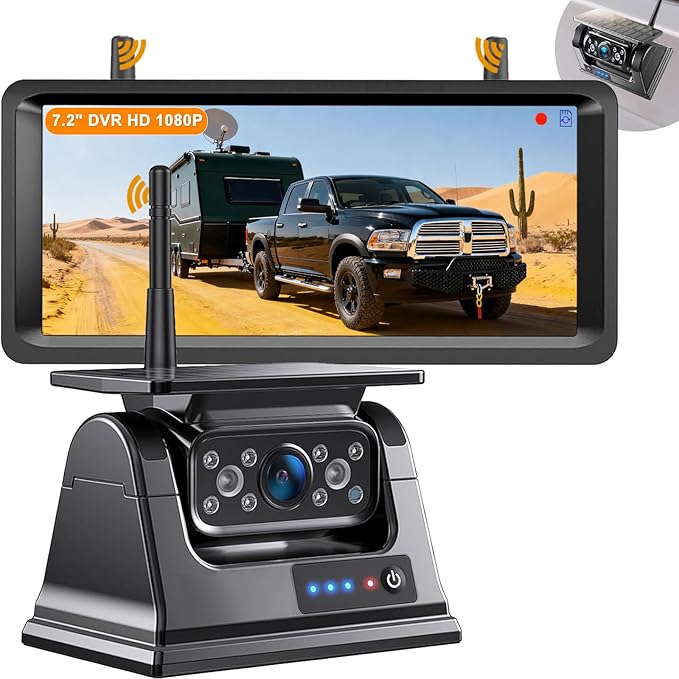 Wireless Backup Camera Magnetic Solar with 7.2" 2-Split Portable Monitor 1-Min Easy Install No Wiring/Drilling Rechargeable No Delay for Car RV Bus Pickup Truck Trailer Camper 5th Wheels Hitch Towing