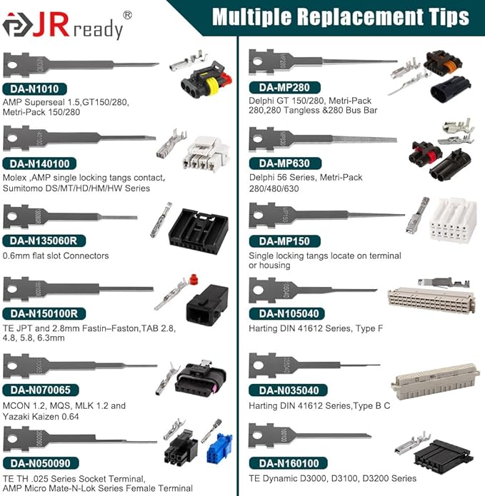 JRready ST5278 Replacement Tips for Pin Removal Tool 26PCS Pin Extractor Tool Tips Electrical Terminal Release Tool Compatible with Deutsch AMP/TE Molex Delphi JST Harting Connectors & More