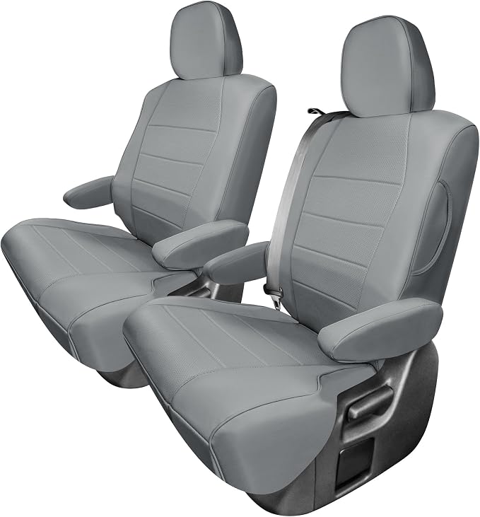 FH Group Custom Fit Car Seat Covers for 2021-2024 Toyota Sienna 7 Seater, Faux Leather Automotive Seat Covers - 2nd Row Solid Gray