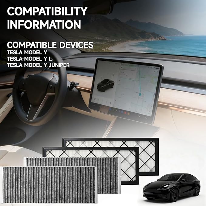 Front Trunk HEPA Carbon Air Filters Kit Fit for Tesla Model Y/Model Y L/Model Y Juniper 2020-2026, HEPA Air Filters *2 and HEPA Carbon Filters *2 per Package, 4 Packs White with Installation Tools