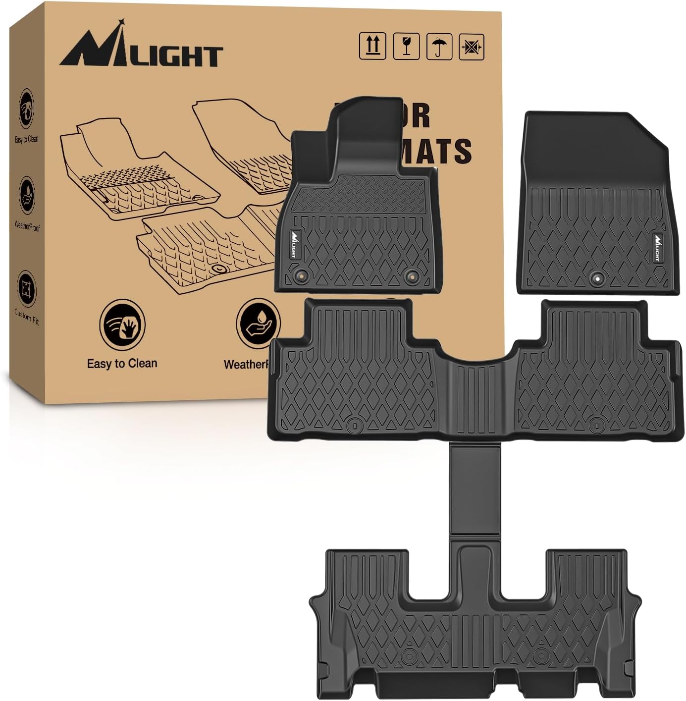 Nilight TPE Floor Mats for 2020 2021 2022 2023 2024 2025 Hyundai Palisade with Bucket Seats,All Weather Custom Fit Heavy Duty Floor Liners