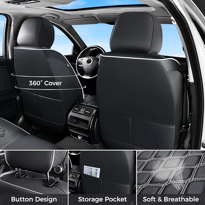 Huidasource Fit for Truck Seat Covers Chevy Silverado/GMC Sierra, Chevrolet Seat Covers, 1500 2007-2013&2019-2026, 2500HD 3500HD 2020-2026 Crew Double Extended Cab Nappa Leather Cover (Full Set/White)