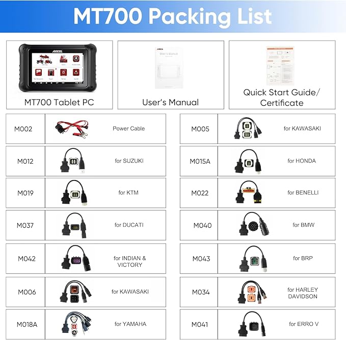 ANCEL MT700 7" Motorcycle Diagnostic Scanner, Professional Full System Powersports Scan Tool for BMW Ducati KTM Triumph Aprilia Harley Honda Yamaha, 35+ Service Functions, Active Test & ECU Diagnostic