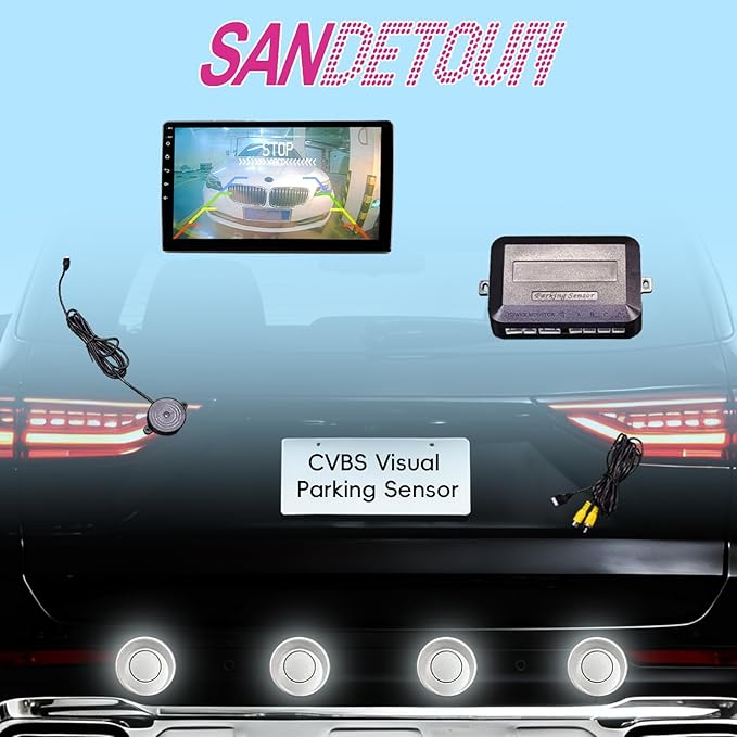 LCD Parking Sensor Kit - Displays Data on Original Screen, Easy Rear Installation, Compatible with CVBS Cameras (Not for AHD), 18 Probe Colors to Match Any Vehicle（Gold）