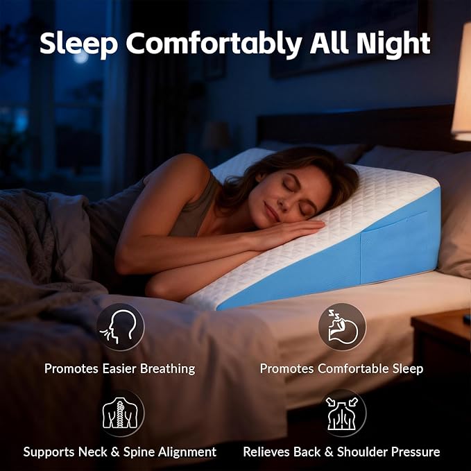 Wedge Pillow for Sleeping, 7.5" Bed Wedge After Surgery, Back Pain Relief, Memory Foam Pillow Triangle Incline Wedge for Back Support, Leg Elevation